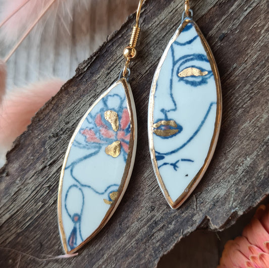 Handmade ceramic earrings with 24c gold