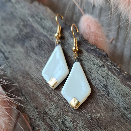 Handmade ceramic earrings with 24c gold diamond shape
