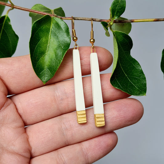 Handmade ceramic earrings with 24c gold rectangular matt gold
