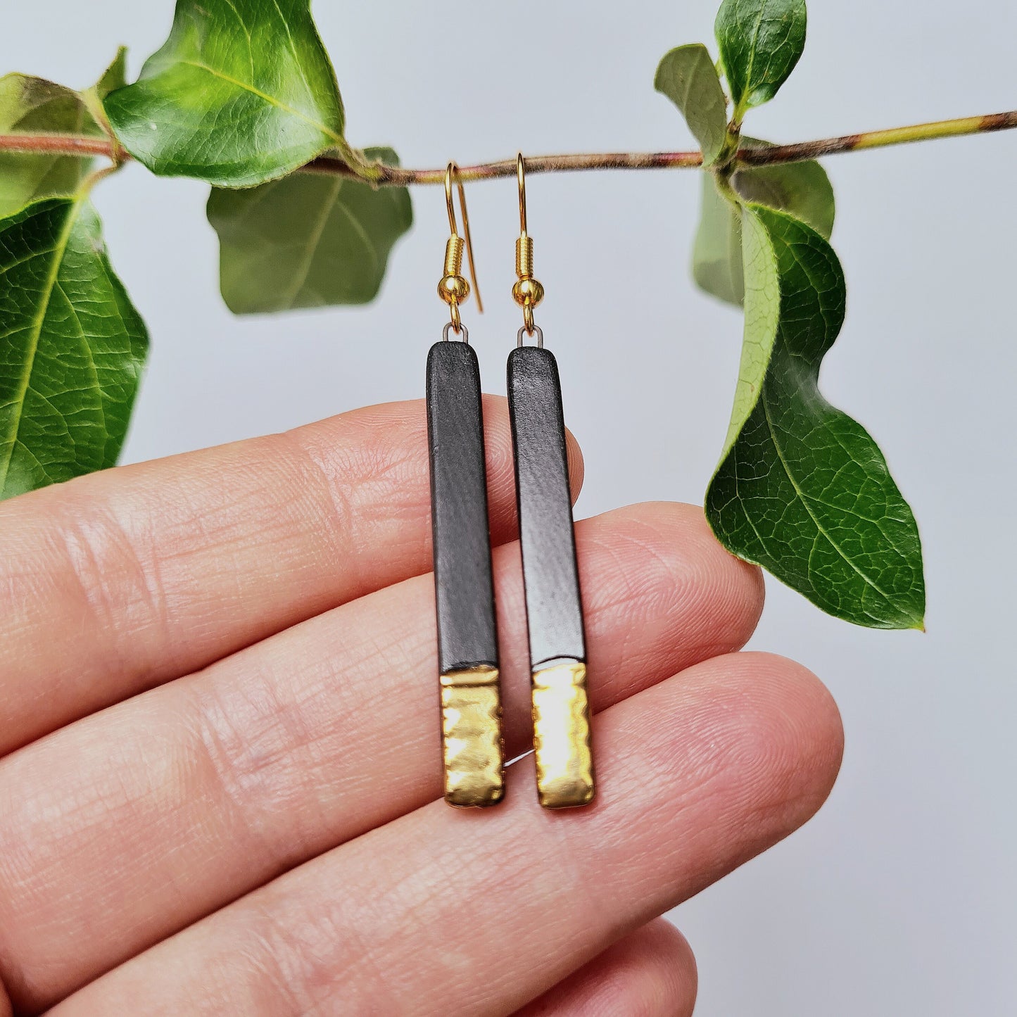 Handmade ceramic earrings with 24c gold (textured)