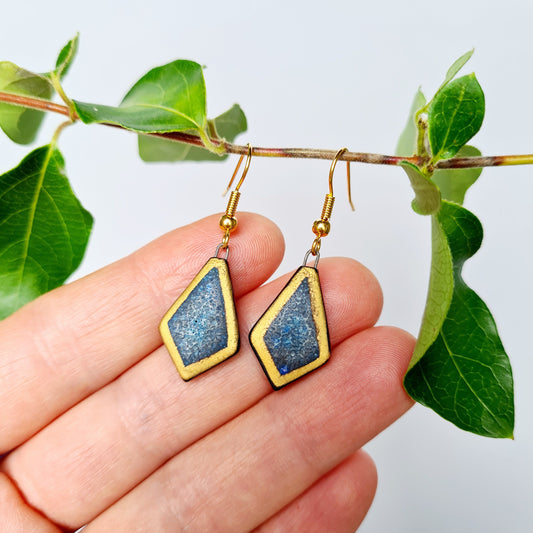 Handmade blue ceramic earrings with 24c gold