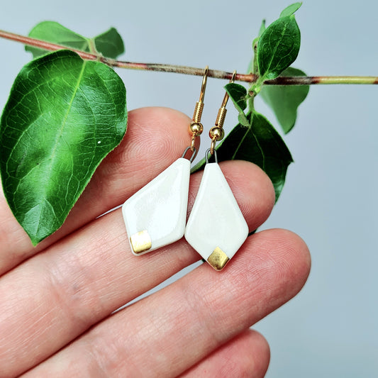 Handmade ceramic earrings with 24c gold diamond shape